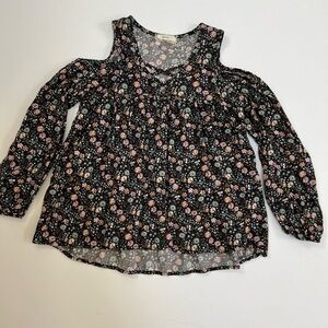 Sopranos Cold Shoulder black floral top size 10